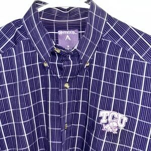 Antigua men’s purple white plaid check TCU Horned Frogs business work shirt M/L
